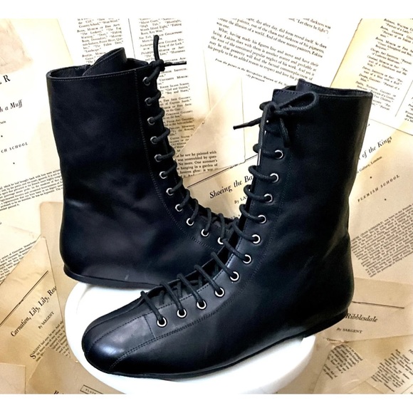 Free People Boxing Day Lace Up Flat Boot Black Leather Inside Zipper - Picture 8 of 9